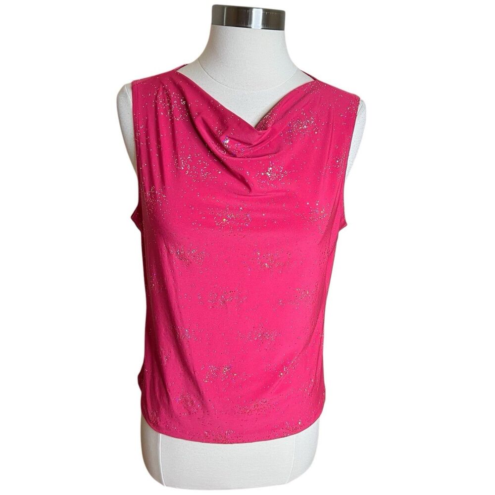 Vintage Jonden Top Womens XL Pink Beaded Embellished Draped Cowl Neck Party